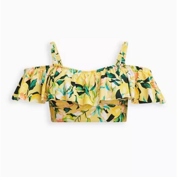 Torrid Lemon Leaves Yellow Off Shoulder Ruffle Swim Top 2X NWT 16915160 - Picture 1 of 11